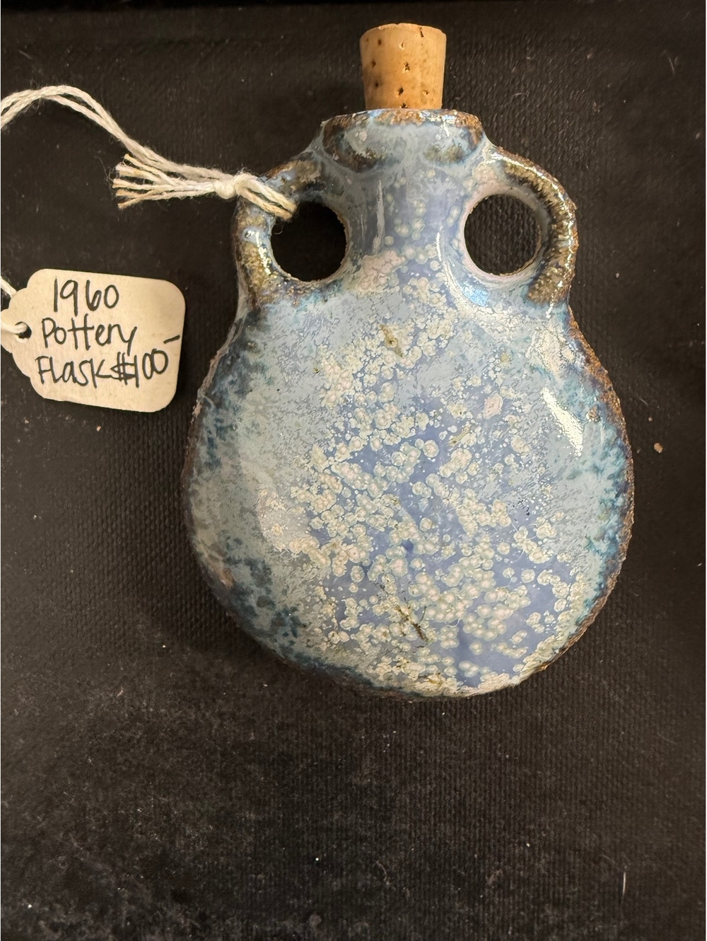 Vintage 1960 Pottery Flask with Cork Stopper